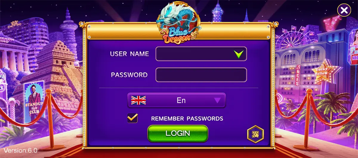 Blue Dragon 777 App Login Screen on Android