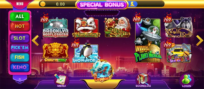 Blue Dragon 777 APK games screen with slots and jackpots